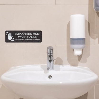 SBLABELS Employees Must Wash Hands Indoor Easy Adhesive Mount Door and Wall Sign for Restaurants and Small Businesses 3" x 9" - Dark Wood - color: Dark Woodgrain, style: Employees Must Wash Hands