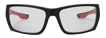 X Power ANSI Z87+ Safety Sunglasses Impact Resistant Polycarbonate Lens & Double Injection Frame - color: 003 Black & Red Frame / Clear Lens