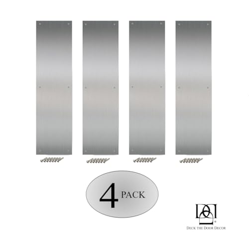 Deck the Door Decor | Door Push Plate - Screw Mount - Multiple Sizes & Finishes (Satin Nickel, 3 x 12)(Pack of 4) - color: Satin Nickel, size: 3 x 12" ( 4 Pack)