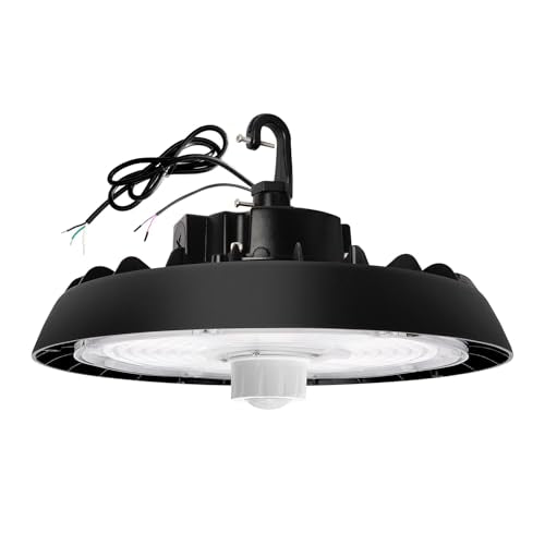 UFO LED High Bay Light with Motion Sensor, 150W/200W/240W, 21000/28000/33600lm, 2CCT 4000K/5000K, 0-10V Dimmable for Warehouse Factory Gym, Hanging Hook, UL Listed (1, 240, Watts)