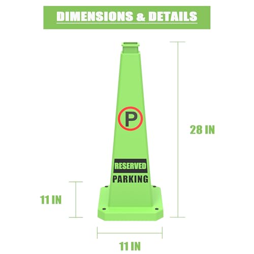 28" Green Reserved Parking Cones 6-Pack with Heavy Base - color: Green, size: 28"