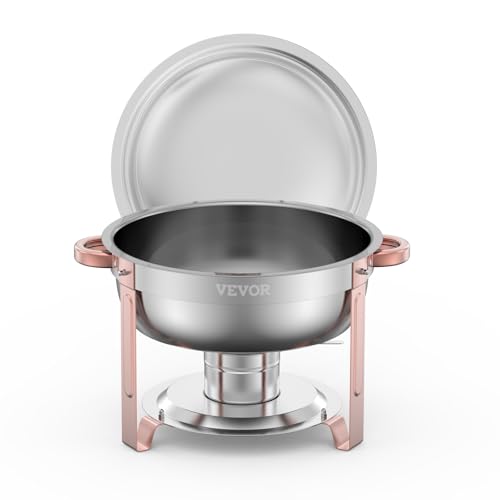 VEVOR Chafing Dish Buffet Set, 5 Qt 4 Pack, Stainless Steel Chafer with 4 Full Size Pans, Round Catering Warmer Server with Lid Water Pan Folding Stand Clip, for Weddings Parties Banquets, Rose Gold - size: 4packs Rose Gold