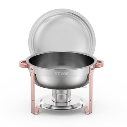 VEVOR Chafing Dish Buffet Set, 5 Qt 4 Pack, Stainless Steel Chafer with 4 Full Size Pans, Round Catering Warmer Server with Lid Water Pan Folding Stand Clip, for Weddings Parties Banquets, Rose Gold - size: 4packs Rose Gold