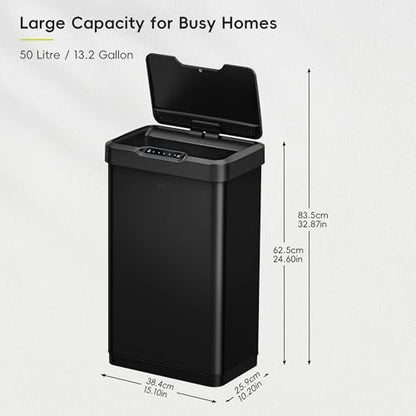 EKO Mirage-T 50 Liter / 13.2 Gallon Touchless Rectangular Motion Sensor Trash Can or Recycling Bin, Brushed Stainless Steel Finish (Matte Black) - size: Mirage-T 50 liter - Matte Black