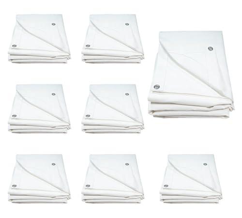 8 Pack 6' x 8' White Canvas Tarp 12oz - Water Resistant & Breathable - Heavy Duty Tarps - Multipurpose Tarpaulin Cover for Camping Tent - color: White (8 Pcs), size: 6' x 8'