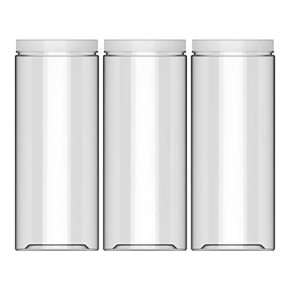 60oz (1780 ml,3 Pack) Clear Tall Plastic Storage Jar with Lid, Round Airtight Food Storage Container with Screw Lid Kitchen Pantry Storage Container for Spaghetti Pasta Cereal Coffee Beans