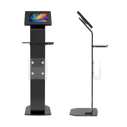 CTA Digital Anti-Theft Mobile Workstation Stand Locking Floor Stand Kiosk w/Secure Enclosure, Keyboard Tray & Storage for iPad A16, iPad Air 11" M3 & M2,Pro 11" Galaxy Tab A & More Black (PAD-PARAFK) - color: Black, size: Medium Size Tablets, style: Key L