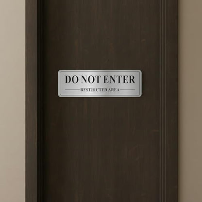 (4 Pack) Restricted Area Do Not Enter Signs, 9 x 3 Inch Rust Free Metal Reflective Aluminum, UV Protected, Weather Resistant, Weatherproof, Easy to install