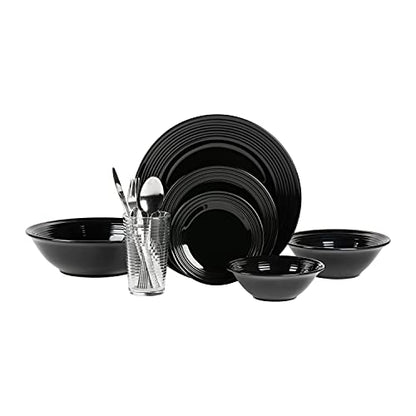 10 Strawberry Street Nova Black Round 62-Piece Dinnerware Set, Service for 6 - color: Black
