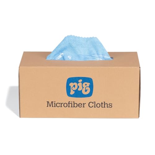 PIG Microfiber Cloths| Durable Low-Lint Microfiber Rags | 50 per box | 16" W x 16" L | Blue | PM50827-BL - color: Blue