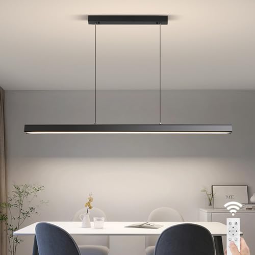 JAYMP Minimalist Linear Pendant Light Dimmable LED Modern Chandelier Dining Room Island Light Restaurant Cafe Bar Office Hanging Lamp (Black, 57 Inch) - color: Black, size: 57 Inch