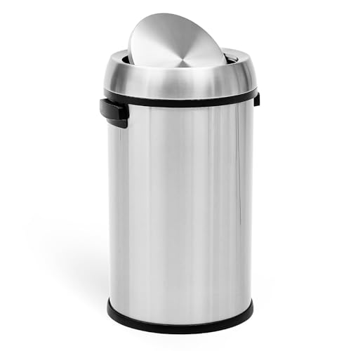 65L/17Gal Commercial Trash Can, Fingerprint-Proof Stainless Steel Swing Top Garbage Can, Heavy Duty Large Capacity Round Trash Bin with Swing Lid, Waste Bin for Restaurant, Home, Office(Silver) - color: Silver