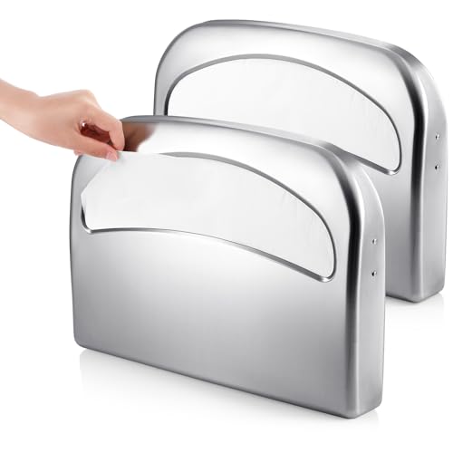 Domensi 2 Pcs Stainless Steel Toilet Seat Cover Dispenser Commercial Toilet Seat Wall Mount Half Fold Cover Holder with Screws for Office Restaurant Home Bathroom School, 16.4 Inch (Silver) - color: Silver