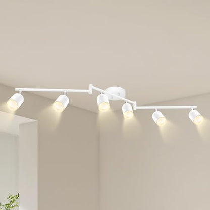 BoostArea LED 6 Light Track Lighting Kit, White 6 Way Ceiling Spot Lighting, Flexibly Rotatable Light Head for Kitchen, Living Room, Bedroom, GU10 Bulb Not Included - color: 6 Light-White