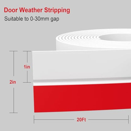 Weather Stripping, 2 in x 36 ft White Silicone Door Seal Strip - color: White, size: 2 Inch x 36 Feet