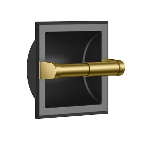 FORIOUS Recessed Toilet Paper Holder for Mega Rolls, Black and Gold - color: Black&gold
