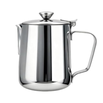 Stainless Steel Milk Frothing Pitcher with Lid 350ml, Coffee Frother Cup for Espresso Cappuccino Latte Hot Chocolate, Dripless Pour Spout Ergonomic Handle for Home Office Cafe Kitchen