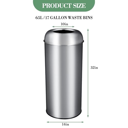 GarveeHome 65L/17 Gal Commercial Trash Can, Round Open Top Waste Bin, Outdoor Trash Bin with Lid, Large Stainless Steel Garbage Can for Office Bedroom Restaurant - style: Round Open
