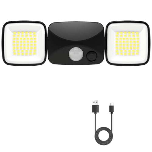 Motion Sensor Outdoor Lights, Rechargeable LED Security Flood Lights, USB Charging, No Wiring, No Solar, No Battery Replacement, High Brightness for Garage, Yard & Entryway, Black 1-Pack (Small Size) - color: Black