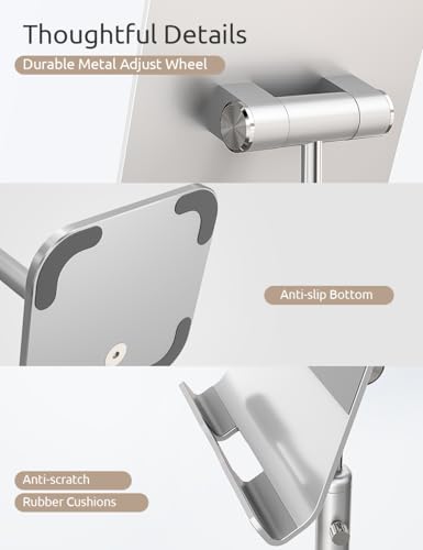 ODOSOLA Tablet Stand Height Angle Adjustable, Eye-Level Desktop iPad Stands Tablet Holder for Home Office, Cradle Dock for iPad Pro 12.9, Air Mini 4, Kindle, E-Reader, Nexus, iPhone (4-13'') Silver