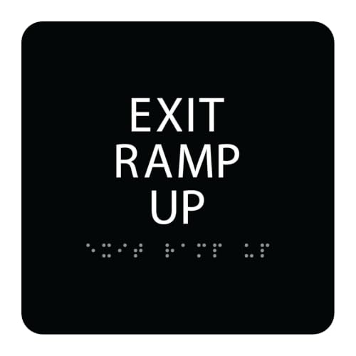 Alpha Dog Exit Ramp Up Sign, 6x6 ADA Braille Sign, Black - color: Black, size: Exit Ramp Up