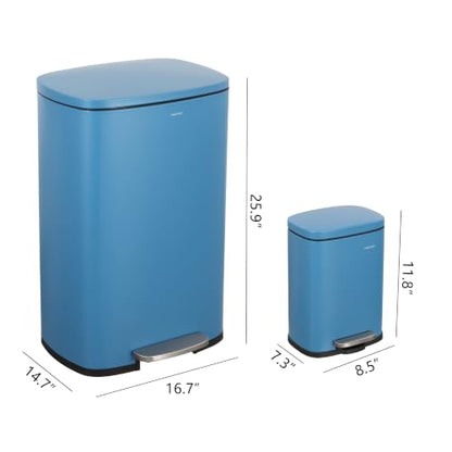happimess Connor 2-Piece Iron Trash Can, Bright Cobalt Blue - color: Bright Cobalt Blue