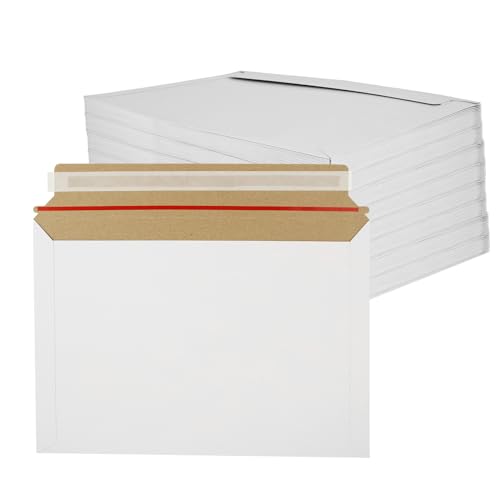 QTLCOHD 100Pcs 9 x 12 Inch Rigid Mailers Stay Flat Photo Document Mailer Self Seal Cardboard Envelops Mailers White Paper Mailer for CD, Photo, Picture, Letter - size: 9x12