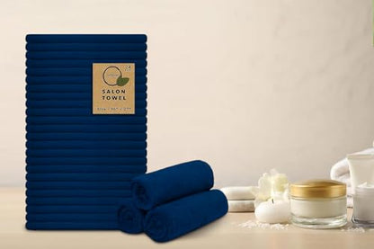Salon Towels – Pack of 24 (16"x27") 100% Cotton Ring Spun (Not Bleach Proof) Ultra Soft, Highly Absorbent Hand Towels – Bulk for Spa, Gym & Salon (Navy Blue) - color: Navy Blue