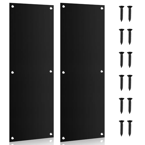 2Pcs Push Door Plate 16x6inch Stainless Steel Door Push Plate Door Kick Plate,Brushed Doorplate Door Proection Metal Plate with 12 Screws for Door Interior Exterior Accessories(Black)