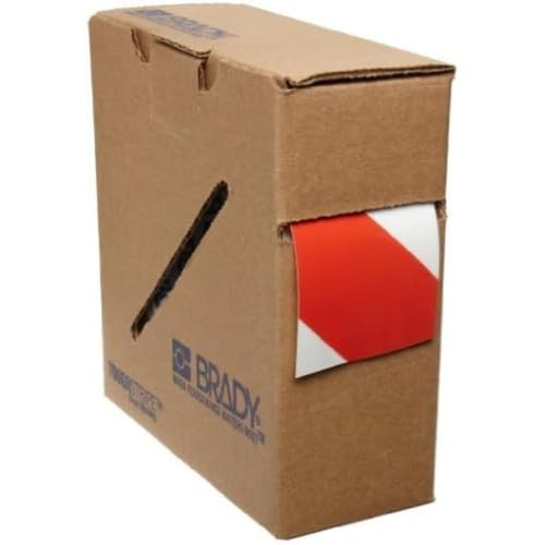 Brady - 104318 ToughStripe Nonabrasive Diagonal Stripes Floor Marking Tape, 100' Length, 2" Width, Red on White (Pack of 1 Roll) - color: Red on White
