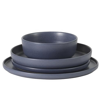 Gibson Elite Bayou Moon Plates and Bowls Sets, 16-Piece Blue Matte Stoneware Dinnerware Sets, Solid Color Reactive Glaze Dish Set - color: Matte Blue (Bayou Moon)