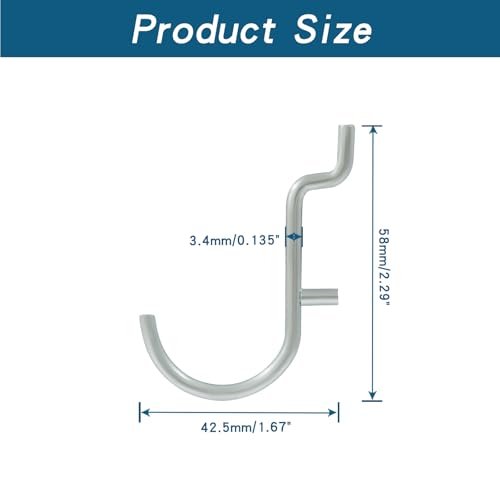 60Pcs Metal Pegboard J Hooks, 1/4" - color: Silver, size: 60pcs