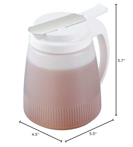 Restaurantware-Chef 101 32 Ounce All Purpose Syrup Dispenser, 1 Honey Dispenser - White Top, Stainless Steel Slide Cover, Plastic Pancake Syrup Bottle, Perfect For Diners, Restaurants, Home - color: White, size: 32 Ounces, style: 1 Count