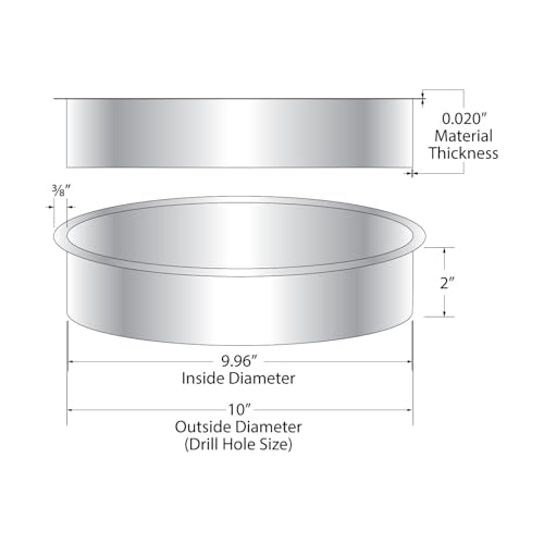 OUTWATER 10" (Nominal) Diameter x 2" Height 304 Polished Stainless Steel Trash Grommets for Countertop Inserted Trash Chutes - size: 10in. Dia x 2in. H