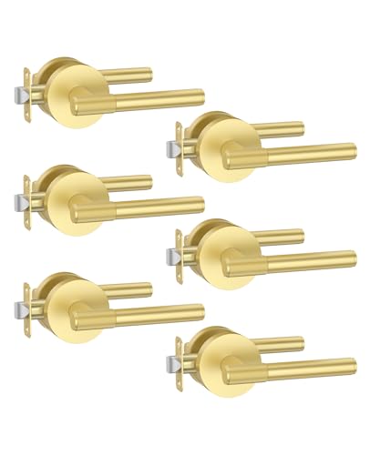 Asidrama 6 Pack Brushed Gold Passage Interior Door Handles - color: Brushed Gold, size: Passage, style: 6pack