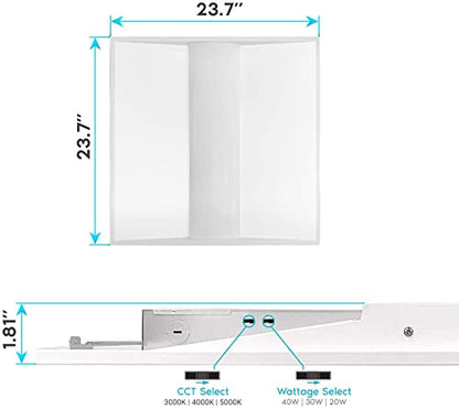 2x2 FT Center Basket LED Troffer Panel Light, 20/30/40W, 3 Color Options 3000K | 4000K | 5000K, Dimmable Drop Ceiling Lights, 2500/3750/5000 Lumens, Damp Rated, 120-277V, Premium (4 Pack) - size: 2X2 Troffer - 4 Pack