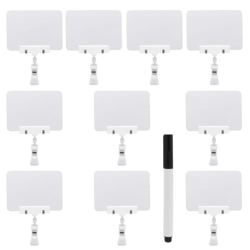 Mini Plastic Chalkboard Sign with Clip 10 Pack, Double Head Rotating Display Price Tags, Merchandise Sign Clip Holder for Retail Food Clothing Rack Shelf Basket - White, 4" x 6" - color: White, size: 4" x 6"