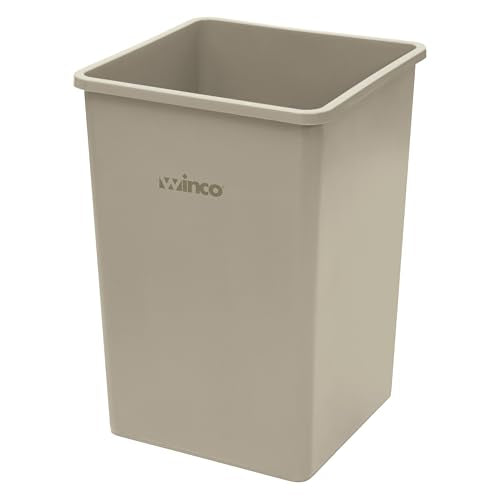 Winco 35 Gallon Beige Commercial Square Plastic Trash Can - color: Beige, size: 35 Gallon