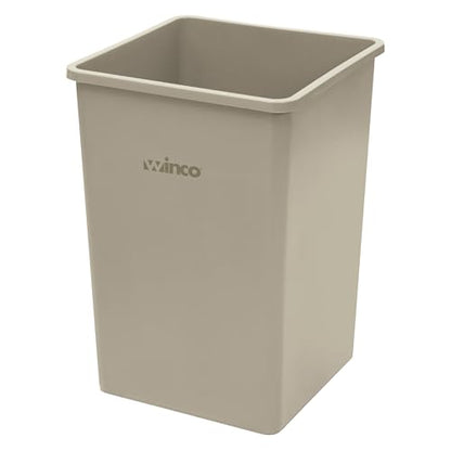 Winco 35 Gallon Beige Commercial Square Plastic Trash Can - color: Beige, size: 35 Gallon