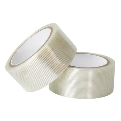 4 Roll Mono Filament Strapping Tape Heavy Duty Packing Tape, 1.77 Inch x 800 Inch 5.5 Mil, Transparent Fiberglass Reinforced Packaging Tape for Pallet Wrap Bundling Moving Warehouse