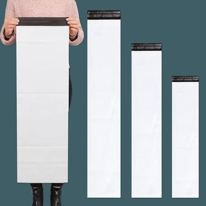 Poly Mailers Long Shipping Bags 12x33 Inch 50 Pack Envelopes Bag for Unique Items Storage Packaging, White Self Sealing Waterproof Mailing - size: 12x33 Inches