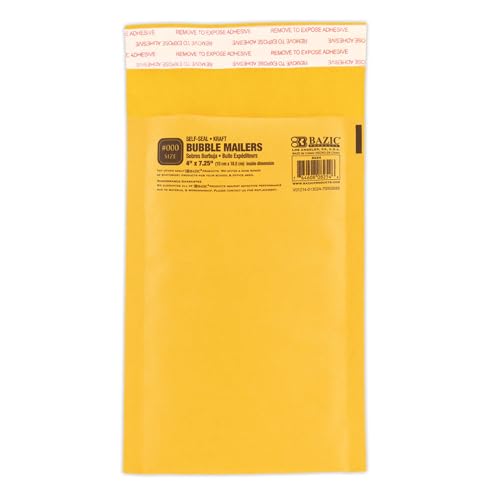 BAZIC Products #000 Self-Seal Bubble Mailer, 4 x 7.25 In - color: #000 (4" x 7.25"), size: 1-Pack