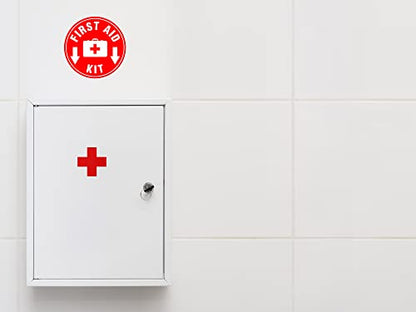 (Set of 5) First Aid Kit Sign Red | 4.5" Circle | 4 Mil Vinyl - LAMINATED For Ultimate Protection & Durability - Self Adhesive Decal - UV Protected & Weatherproof - Heavy Duty