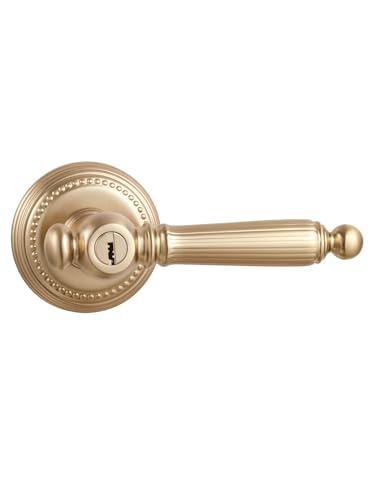 1 Pack Champagne Bronze Door Lever with Lock and Key Entry Door Handle Door Lever Bedroom and Bathroom Zinc Alloy - color: Champagne Bronze