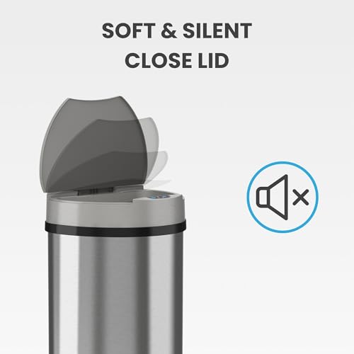 iTouchless 50 Liter/ 13 Gallon Slim Kitchen Trash Can with Lid, Deodorizer - color: Mist Silver, Black 13 Gal Sensor