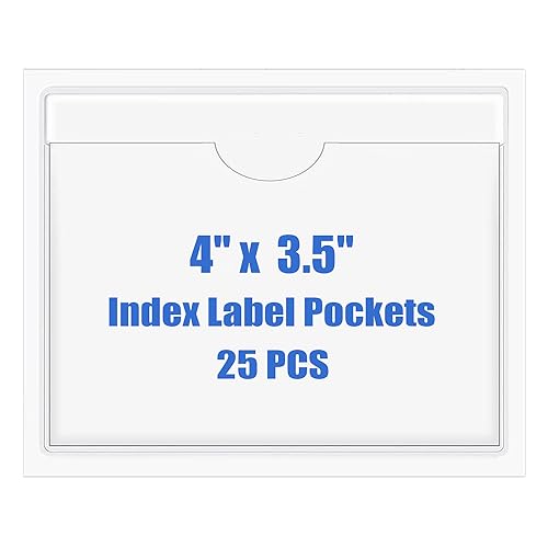 Origin-Joy 25 PCS Self-Adhesive Index Label Pockets, Clear Plastic Peel & Stick Card Holders with Top Open for Loading (4 x 3.5 inch) - size: 4 x 3.5 inch, style: Horizontal