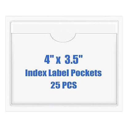 Origin-Joy 25 PCS Self-Adhesive Index Label Pockets, Clear Plastic Peel & Stick Card Holders with Top Open for Loading (4 x 3.5 inch) - size: 4 x 3.5 inch, style: Horizontal