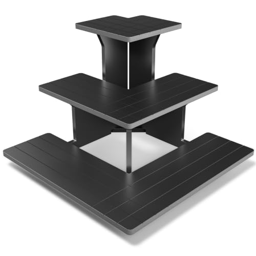 3 Tier Corner Display Stand for Vendors, Wide Black PVC Tabletop Shelves with 10mm Panels, Tool-Free Flat-Pack Display for Craft Fairs, Markets & Retail Counters - color: pure Black, size: 3 Tier corner