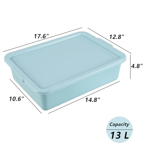Jekiyo 3 Pack Commercial Bus Box with Lid, 13 L Plastic Bus Tub, Mint Green