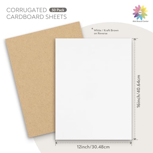 Mat Board Center, 50 Pack 12x16 Inch Corrugated Cardboard Sheets - color: 50 Pack, size: 12x16